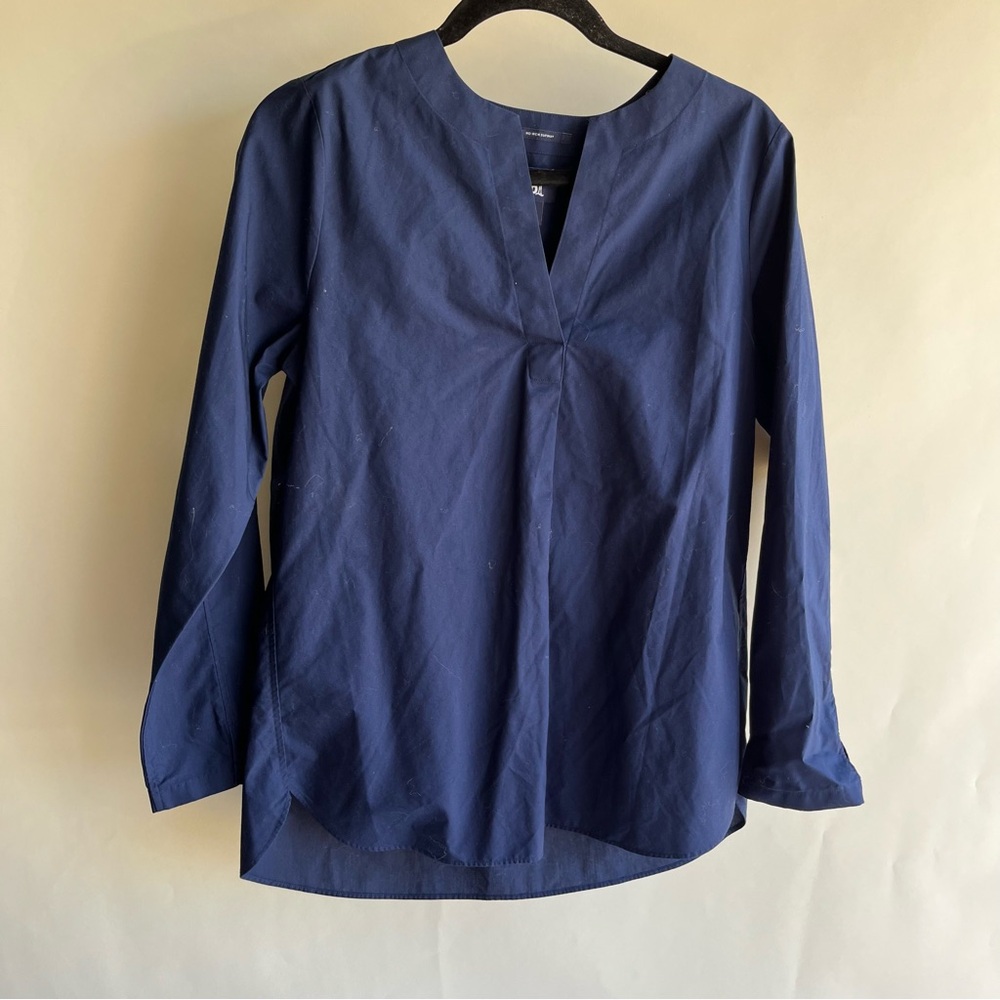 Lands’ End Popover Blouse Navy Blue Sz Sm 6 8 Women’s Long Sleeve Cotton EUC